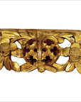 Gold-finished antique Chinese temple carvings pair with two flowers, central circular motif, and floral cut-out details.