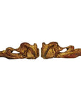 Gold-painted wood antique Chinese temple carvings with carved animal figures on white background.