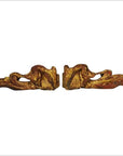 Gold-painted wood antique Chinese temple carvings with carved animal figures on white background.