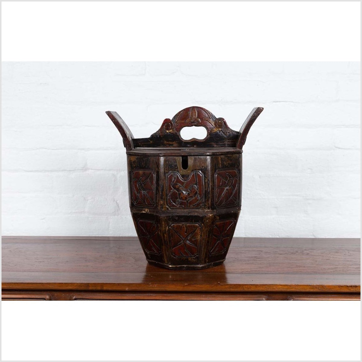 Antique Chinese Wedding Box with Carved Handle, Animals and Foliage Motifs-4. Asian & Chinese Furniture, Art, Antiques, Vintage Home Décor for sale at FEA Home