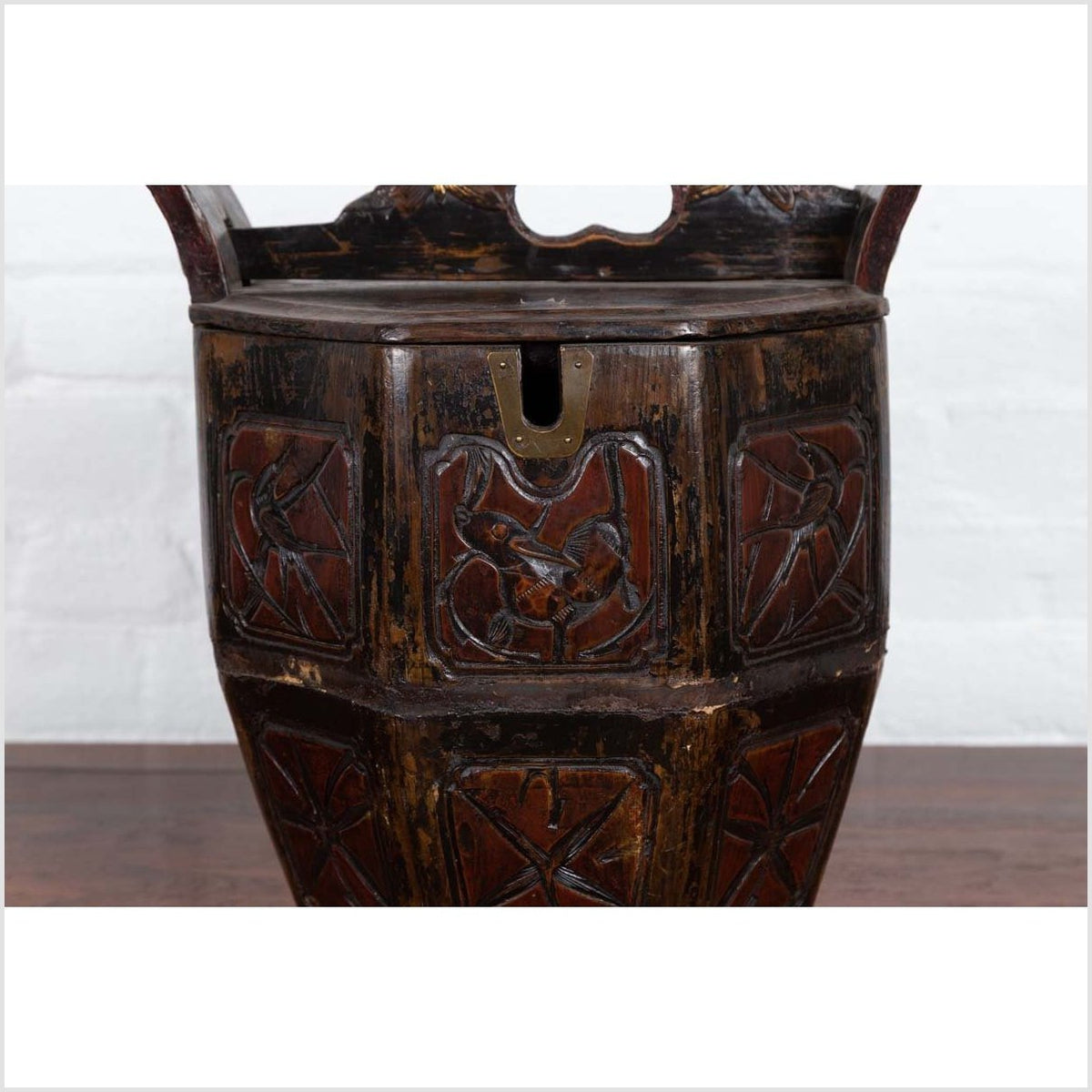 Antique Chinese Wedding Box with Carved Handle, Animals and Foliage Motifs-5. Asian & Chinese Furniture, Art, Antiques, Vintage Home Décor for sale at FEA Home