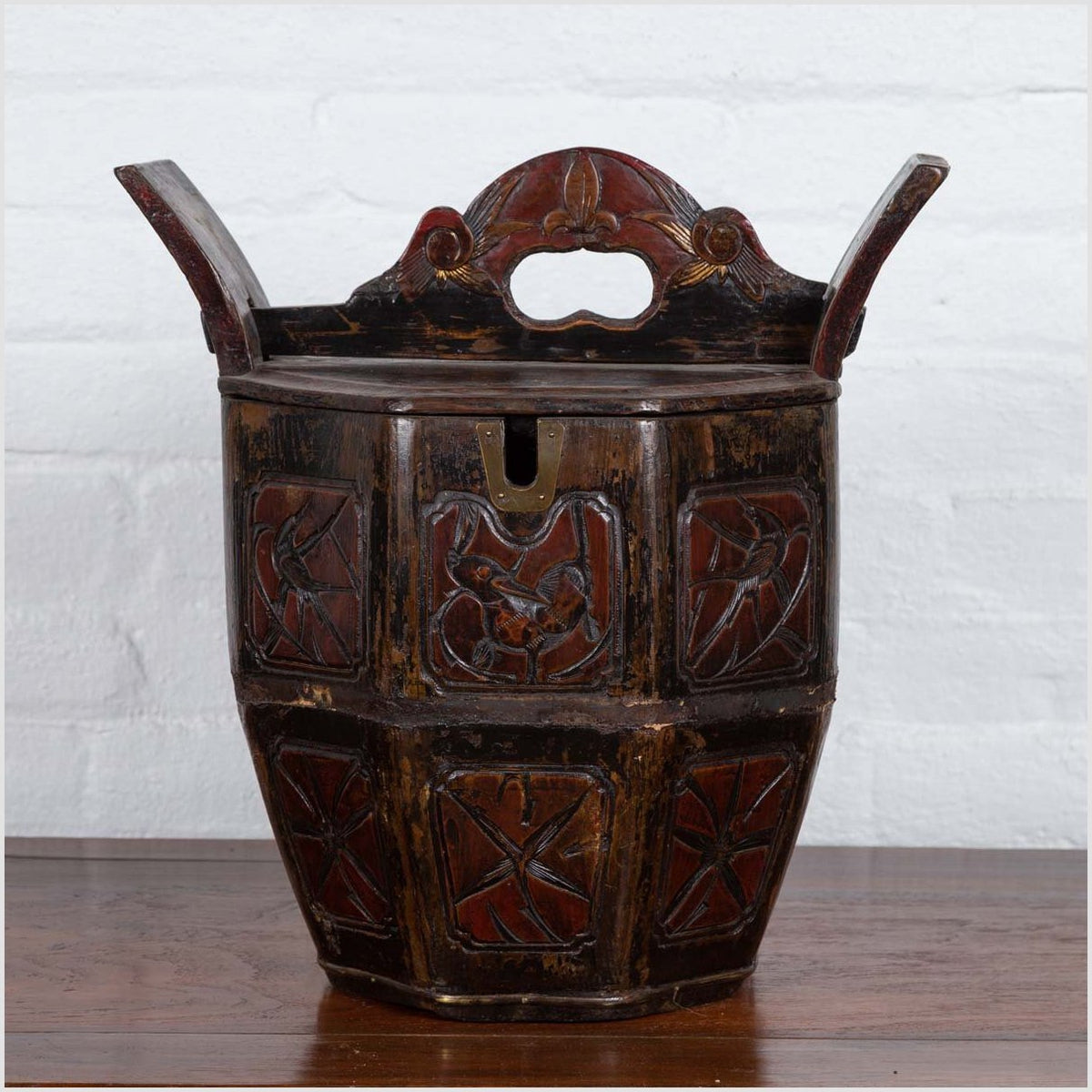 Antique Chinese Wedding Box with Carved Handle, Animals and Foliage Motifs-2. Asian & Chinese Furniture, Art, Antiques, Vintage Home Décor for sale at FEA Home