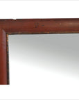 Close-up of reddish weathered wood frame on the Antique Classic Mirror, rustic finish, vintage style visible.