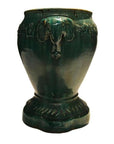 Antique glazed ceramic Annamese garden seat or side table with embossed elephant head and detailed top patterns.