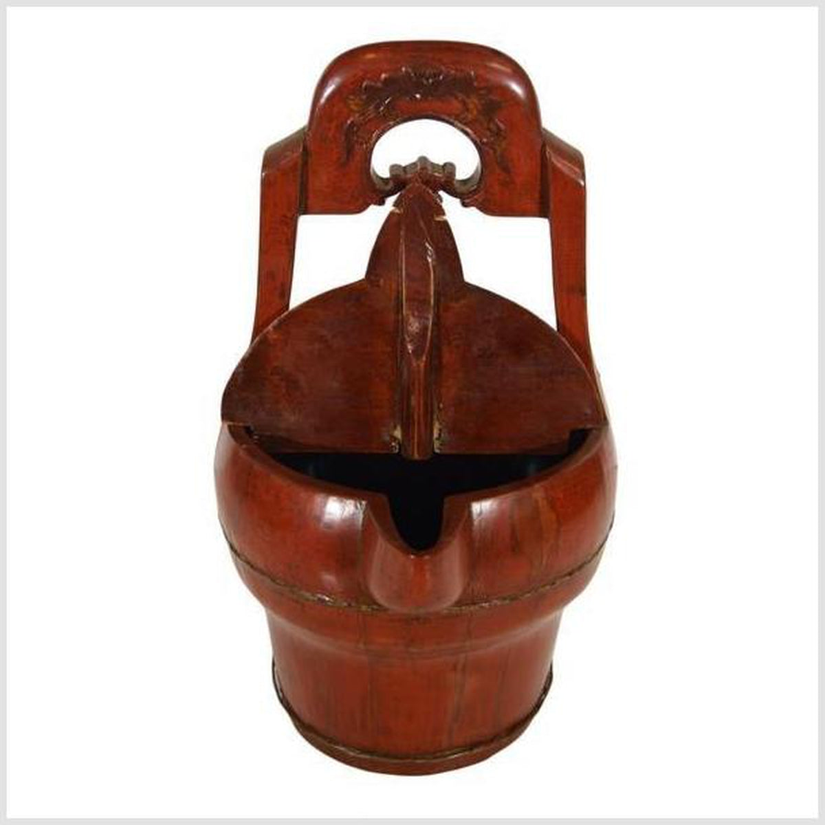 Antique Hand-Carved Red Lacquered Basket with Spout from 19th Century, China-5. Asian & Chinese Furniture, Art, Antiques, Vintage Home Décor for sale at FEA Home