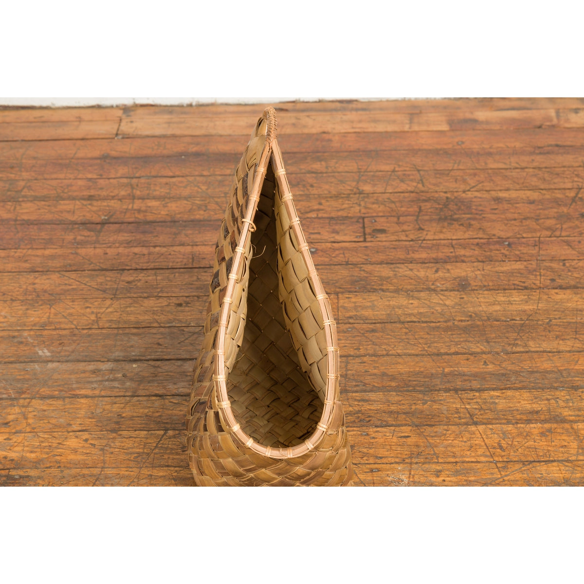Antique Hand Woven Rustic Karagumoy Filipino Two Toned Grain Basket-12. Asian & Chinese Furniture, Art, Antiques, Vintage Home Décor for sale at FEA Home