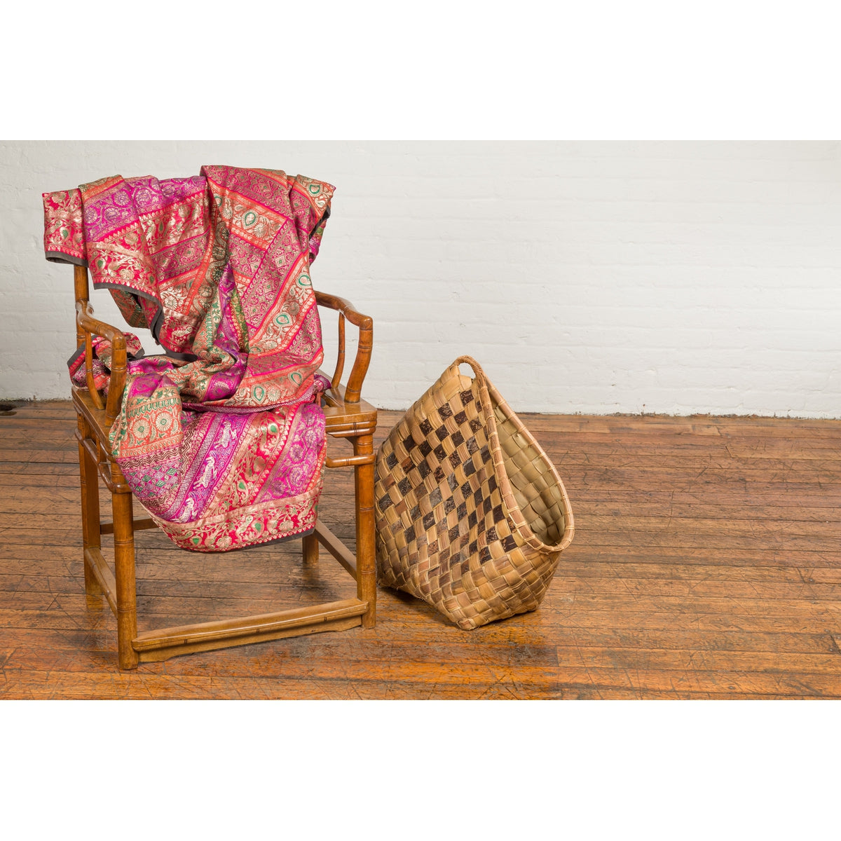 Antique Hand Woven Rustic Karagumoy Filipino Two Toned Grain Basket-13. Asian & Chinese Furniture, Art, Antiques, Vintage Home Décor for sale at FEA Home