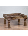 Antique Indian Brass Window Grate Coffee Table with Iron Geometric Design-11. Asian & Chinese Furniture, Art, Antiques, Vintage Home Décor for sale at FEA Home