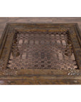 Antique Indian Brass Window Grate Coffee Table with Iron Geometric Design-5. Asian & Chinese Furniture, Art, Antiques, Vintage Home Décor for sale at FEA Home