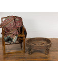 Antique Indian Chakki Grinding Table with Hand-Carved Geometric Décor-2. Asian & Chinese Furniture, Art, Antiques, Vintage Home Décor for sale at FEA Home