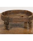 Antique Indian Chakki Grinding Table with Hand-Carved Geometric Décor-14. Asian & Chinese Furniture, Art, Antiques, Vintage Home Décor for sale at FEA Home
