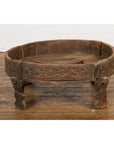 Antique Indian Chakki Grinding Table with Hand-Carved Geometric Décor-3. Asian & Chinese Furniture, Art, Antiques, Vintage Home Décor for sale at FEA Home