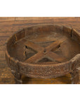 Antique Indian Chakki Grinding Table with Hand-Carved Geometric Décor-5. Asian & Chinese Furniture, Art, Antiques, Vintage Home Décor for sale at FEA Home