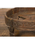 Antique Indian Chakki Grinding Table with Hand-Carved Geometric Décor-6. Asian & Chinese Furniture, Art, Antiques, Vintage Home Décor for sale at FEA Home