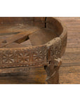 Antique Indian Chakki Grinding Table with Hand-Carved Geometric Décor-7. Asian & Chinese Furniture, Art, Antiques, Vintage Home Décor for sale at FEA Home