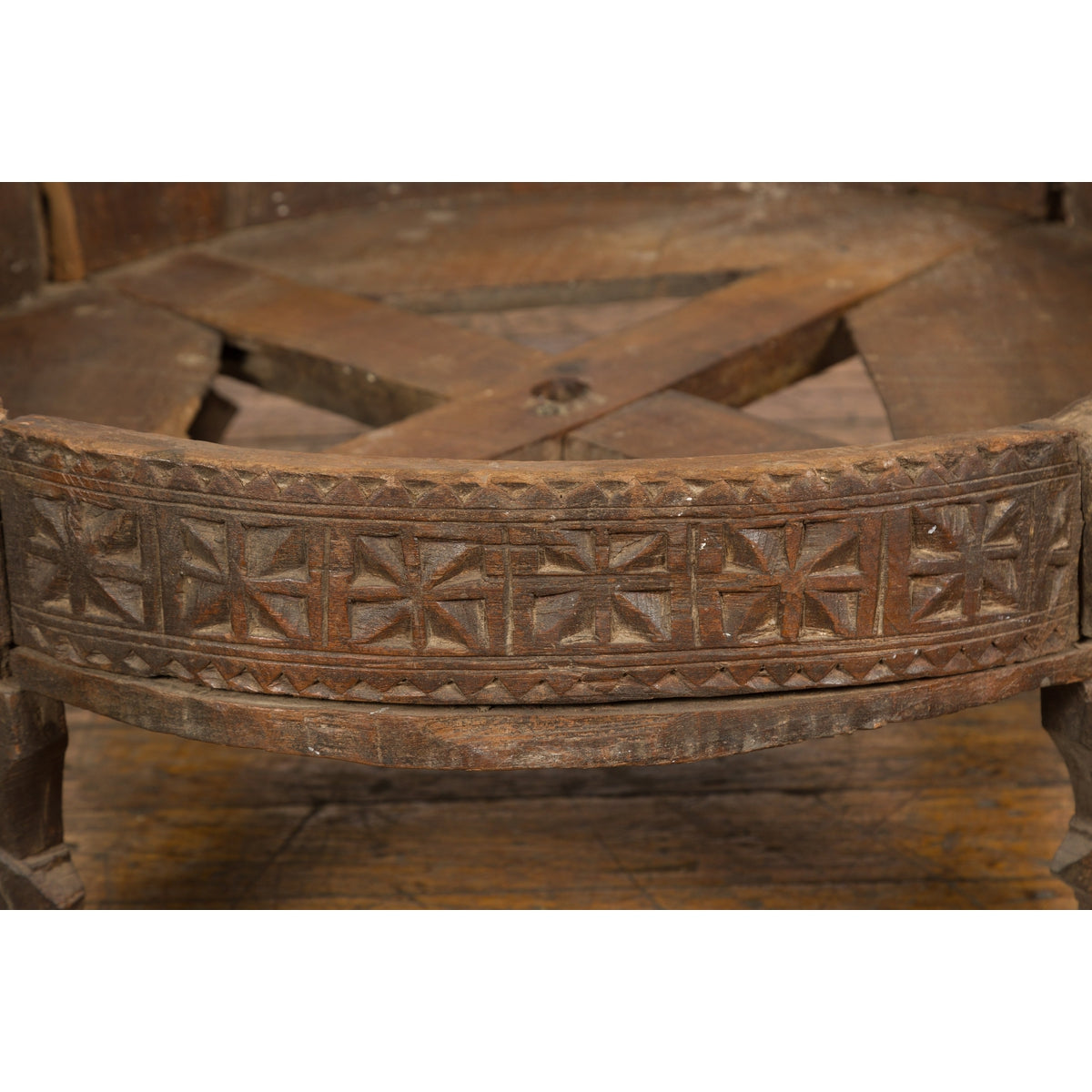 Antique Indian Chakki Grinding Table with Hand-Carved Geometric Décor-8. Asian & Chinese Furniture, Art, Antiques, Vintage Home Décor for sale at FEA Home