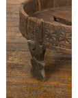 Antique Indian Chakki Grinding Table with Hand-Carved Geometric Décor-9. Asian & Chinese Furniture, Art, Antiques, Vintage Home Décor for sale at FEA Home