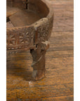 Antique Indian Chakki Grinding Table with Hand-Carved Geometric Décor-10. Asian & Chinese Furniture, Art, Antiques, Vintage Home Décor for sale at FEA Home