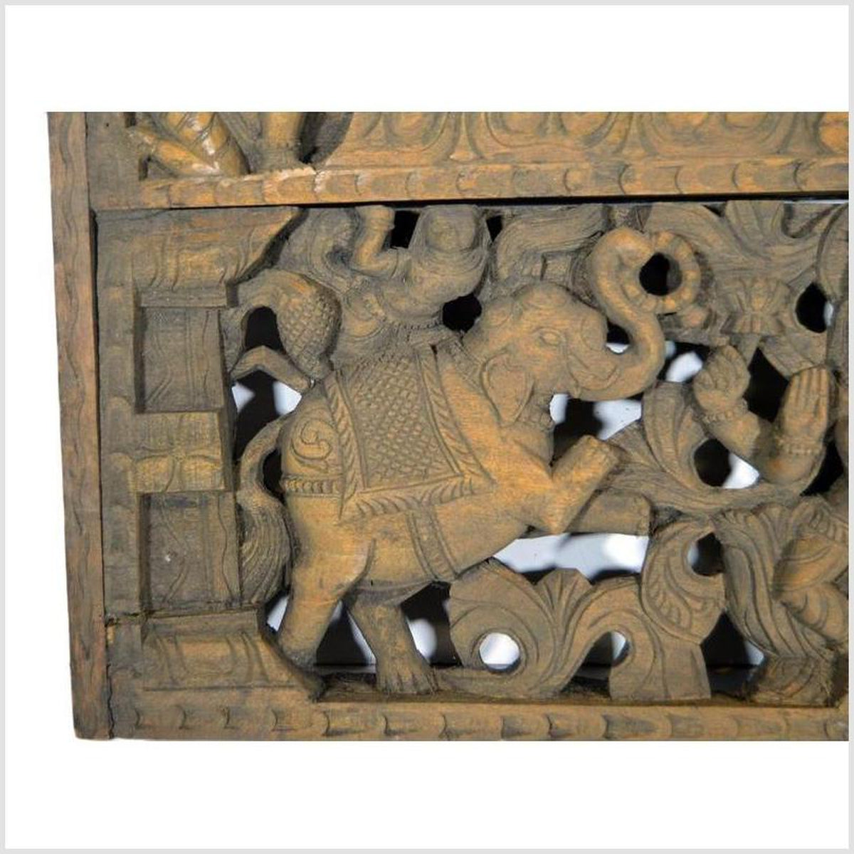 Antique Indian Hand-Carved Sheesham Religious Temple Plaque, Early 20th Century-6. Asian & Chinese Furniture, Art, Antiques, Vintage Home Décor for sale at FEA Home