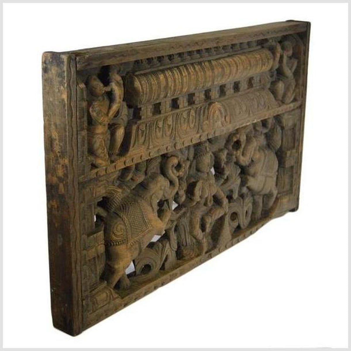 Antique Indian Hand-Carved Sheesham Religious Temple Plaque, Early 20th Century-7. Asian & Chinese Furniture, Art, Antiques, Vintage Home Décor for sale at FEA Home