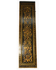 Black lacquered wooden door with gold hand-painted floral motifs and gold border detailing.