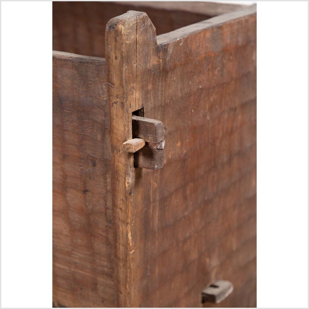 Antique Indian Rustic Wooden Planter Box with Weathered Patina and Chiseled Body-12. Asian & Chinese Furniture, Art, Antiques, Vintage Home Décor for sale at FEA Home