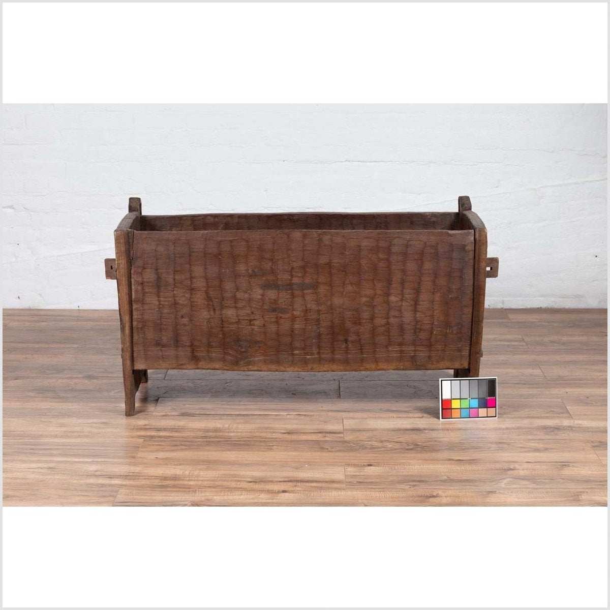 Antique Indian Rustic Wooden Planter Box with Weathered Patina and Chiseled Body-4. Asian & Chinese Furniture, Art, Antiques, Vintage Home Décor for sale at FEA Home