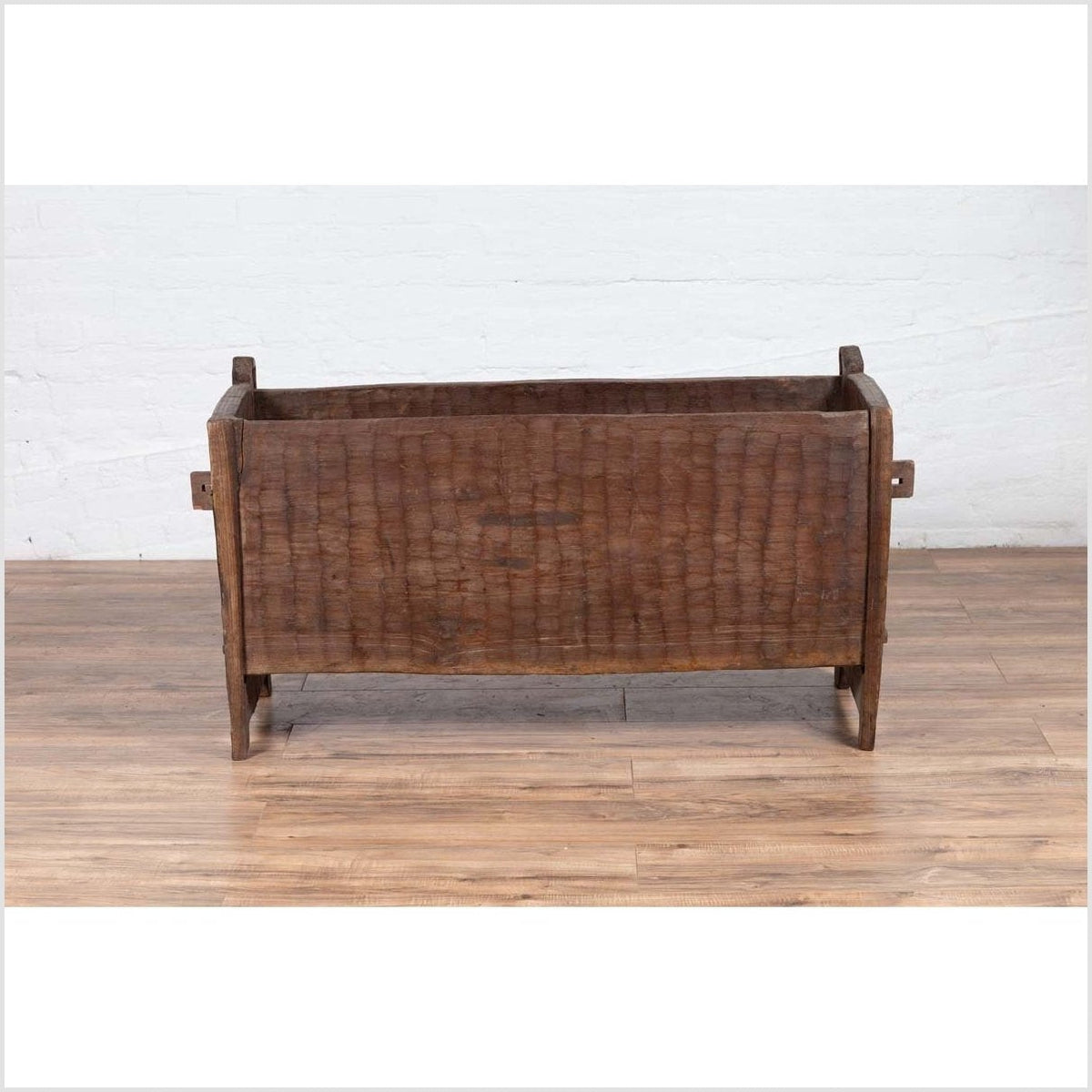 Antique Indian Rustic Wooden Planter Box with Weathered Patina and Chiseled Body-5. Asian & Chinese Furniture, Art, Antiques, Vintage Home Décor for sale at FEA Home