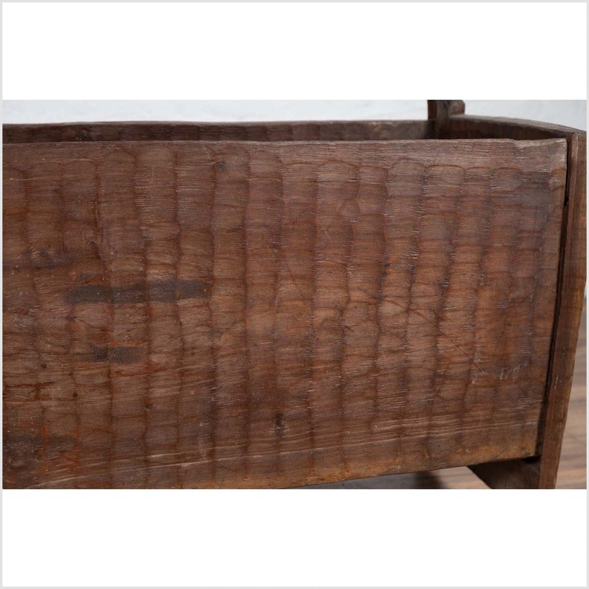 Antique Indian Rustic Wooden Planter Box with Weathered Patina and Chiseled Body-6. Asian & Chinese Furniture, Art, Antiques, Vintage Home Décor for sale at FEA Home
