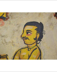 Colorful ancient wall painting of a man wearing jewelry, holding a pot, similar to Antique Indian Wood Shrine art.