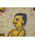Colorful ancient wall painting of a man wearing jewelry, holding a pot, similar to Antique Indian Wood Shrine art.