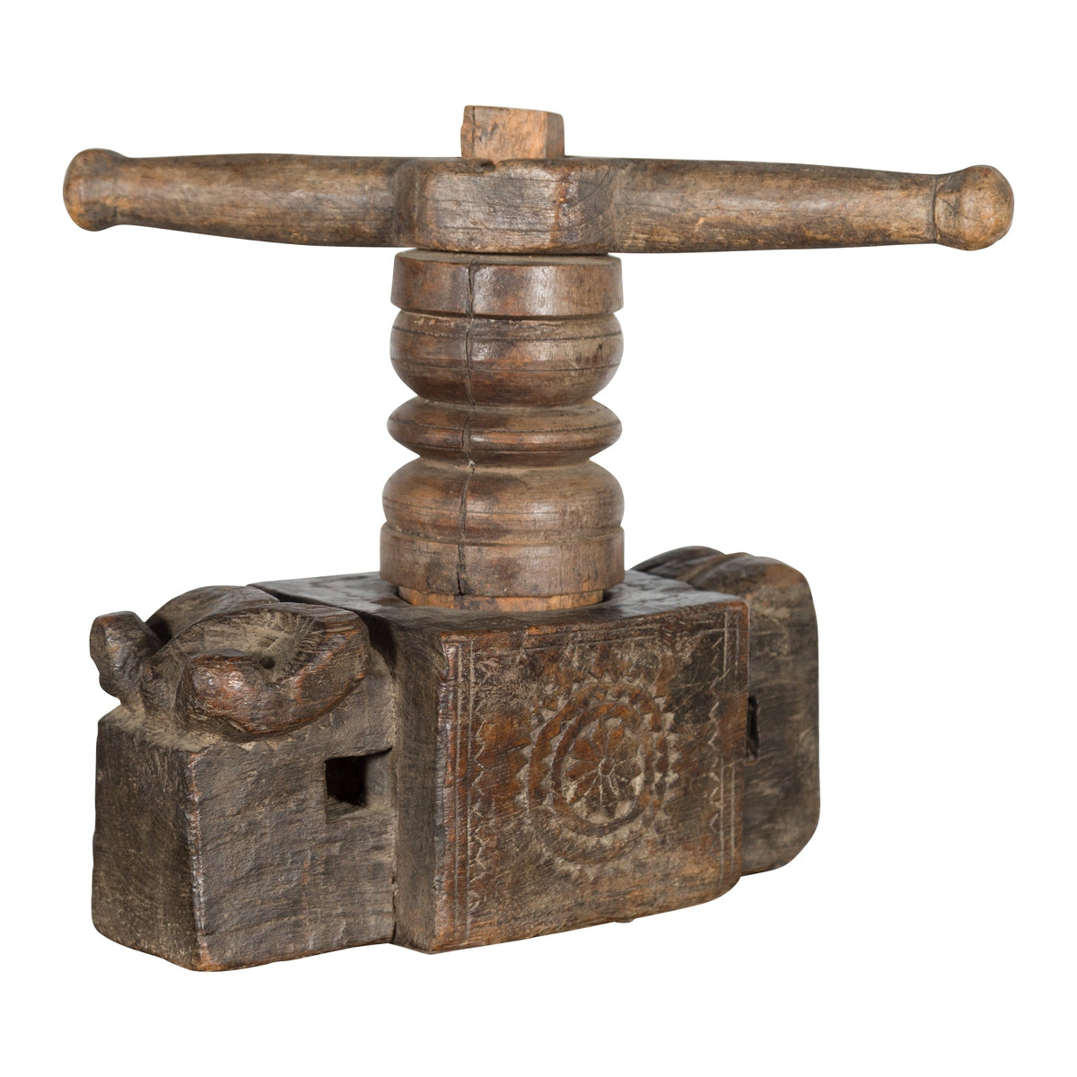 Indian Wooden Noodle Grinder with Rams-8. Asian & Chinese Furniture, Art, Antiques, Vintage Home Décor for sale at FEA Home