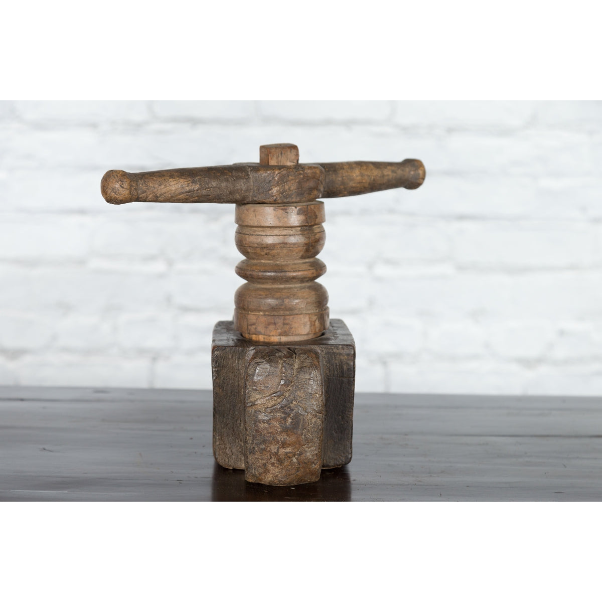 Indian Wooden Noodle Grinder with Rams-6. Asian & Chinese Furniture, Art, Antiques, Vintage Home Décor for sale at FEA Home