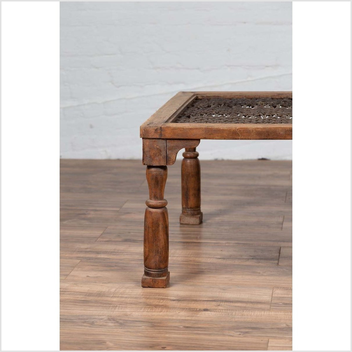 Antique Indian Wooden Side Table with Window Grate and Turned Baluster Legs-12. Asian & Chinese Furniture, Art, Antiques, Vintage Home Décor for sale at FEA Home