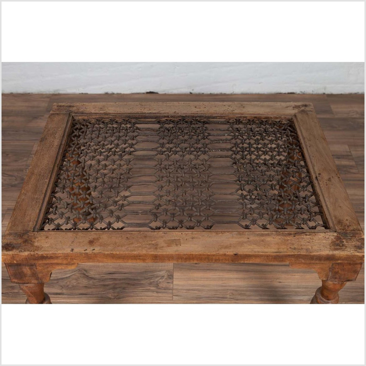 Antique Indian Wooden Side Table with Window Grate and Turned Baluster Legs-5. Asian & Chinese Furniture, Art, Antiques, Vintage Home Décor for sale at FEA Home