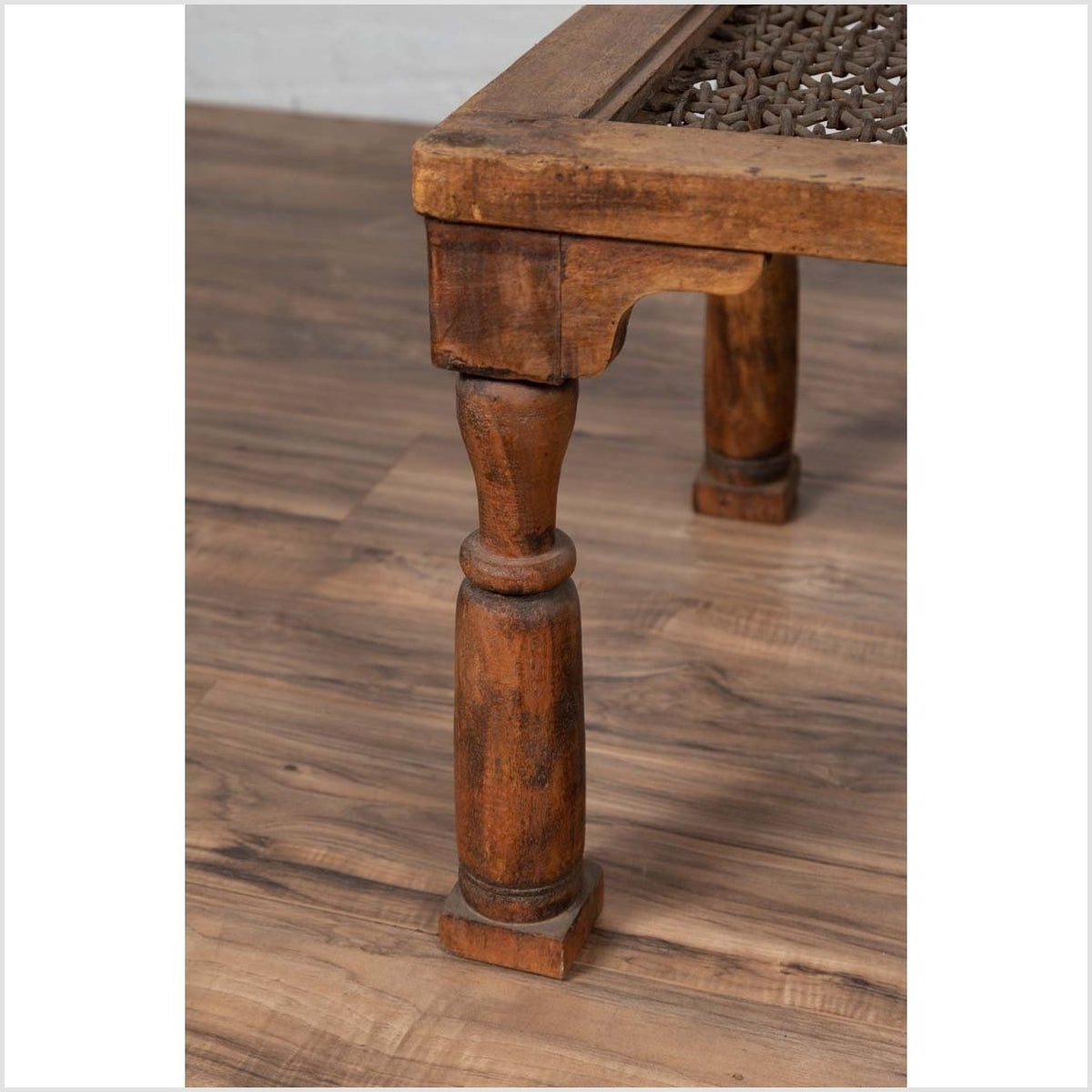Antique Indian Wooden Side Table with Window Grate and Turned Baluster Legs-6. Asian & Chinese Furniture, Art, Antiques, Vintage Home Décor for sale at FEA Home