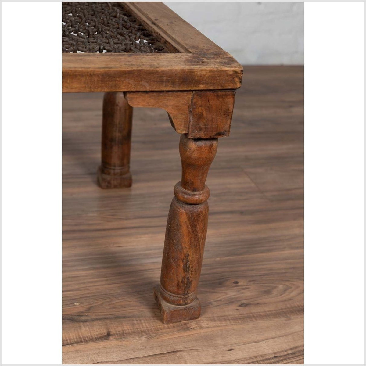 Antique Indian Wooden Side Table with Window Grate and Turned Baluster Legs-7. Asian & Chinese Furniture, Art, Antiques, Vintage Home Décor for sale at FEA Home