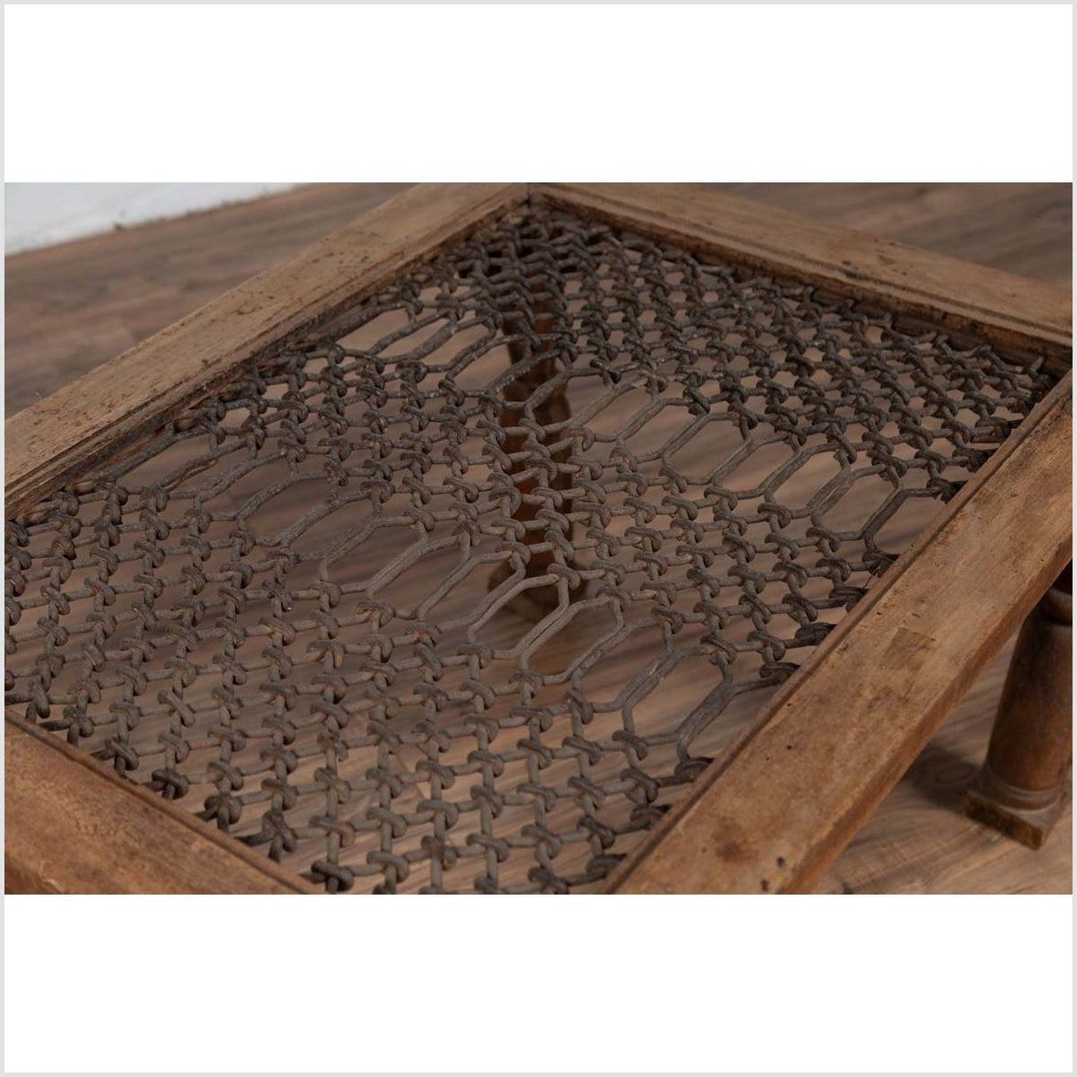 Antique Indian Wooden Side Table with Window Grate and Turned Baluster Legs-9. Asian & Chinese Furniture, Art, Antiques, Vintage Home Décor for sale at FEA Home