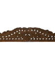 Brown wood Indonesian wall carving with ornate floral and scrollwork details on a white background.