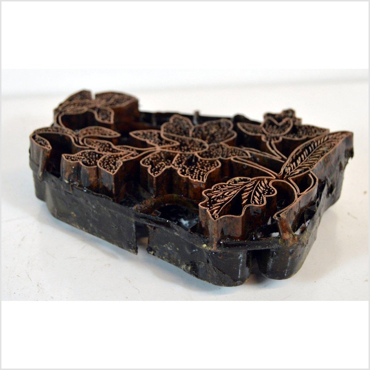 Antique Indonesian COPPER BATIK INK BLOCK-4. Asian & Chinese Furniture, Art, Antiques, Vintage Home Décor for sale at FEA Home