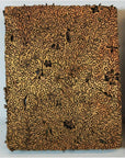 Brown and gold copper batik ink blocks with intricate floral and vine patterns, set of 3, close-up.