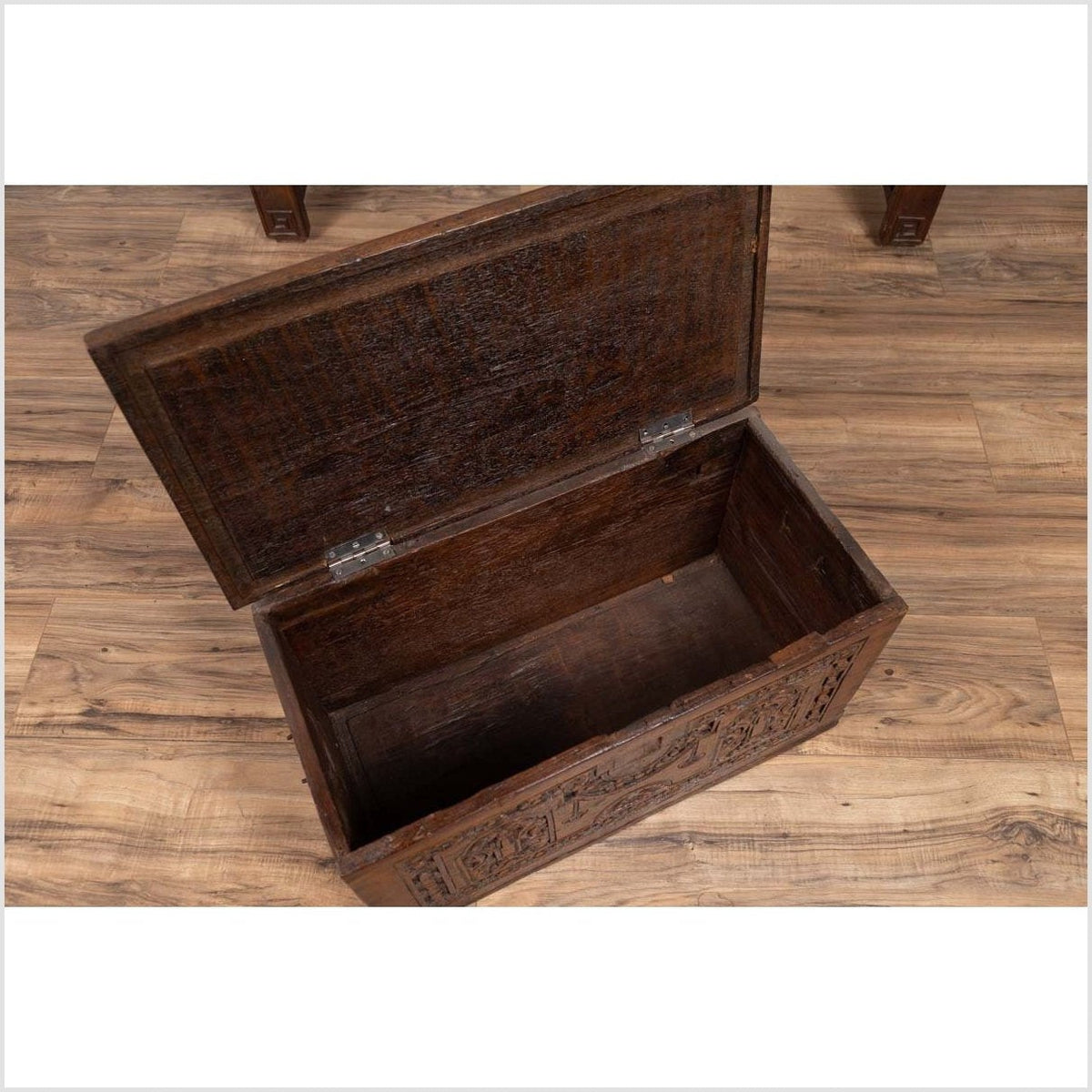 Antique Indonesian Decorative Wooden Box with Carved Flowers and Architecture-12. Asian & Chinese Furniture, Art, Antiques, Vintage Home Décor for sale at FEA Home