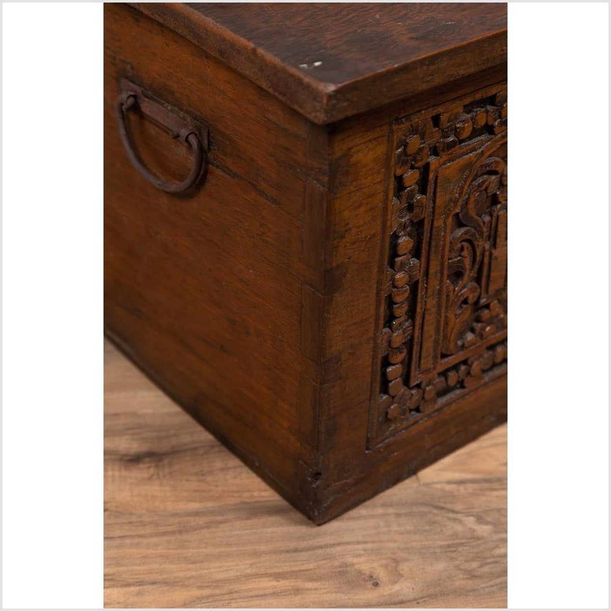 Antique Indonesian Decorative Wooden Box with Carved Flowers and Architecture-13. Asian & Chinese Furniture, Art, Antiques, Vintage Home Décor for sale at FEA Home