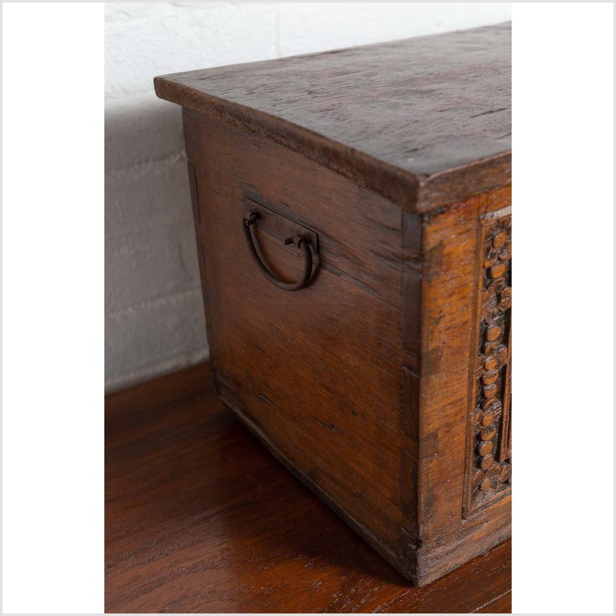 Antique Indonesian Decorative Wooden Box with Carved Flowers and Architecture-9. Asian & Chinese Furniture, Art, Antiques, Vintage Home Décor for sale at FEA Home