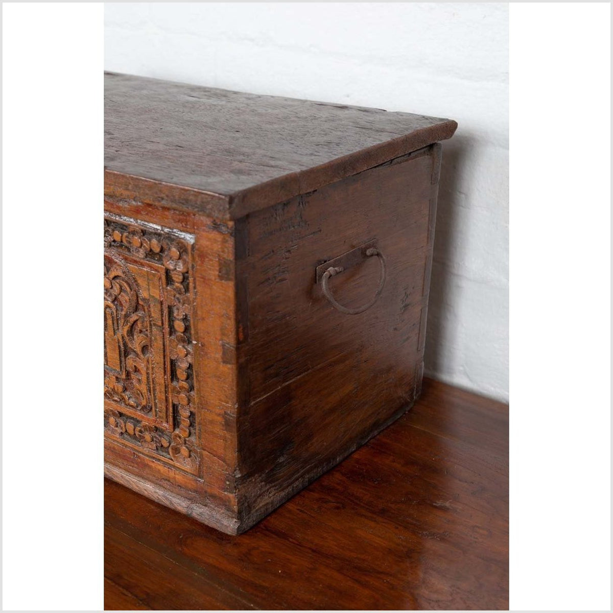 Antique Indonesian Decorative Wooden Box with Carved Flowers and Architecture-10. Asian & Chinese Furniture, Art, Antiques, Vintage Home Décor for sale at FEA Home