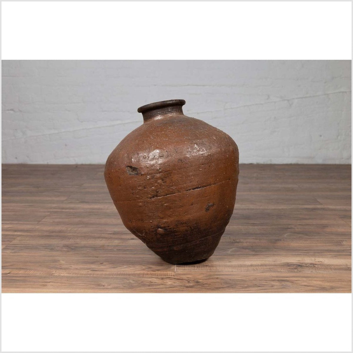 Antique Japanese Brown Oil Jar with Weathered Appearance and Irregular Shape-10. Asian & Chinese Furniture, Art, Antiques, Vintage Home Décor for sale at FEA Home
