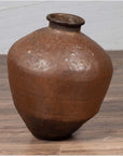 Antique Japanese Brown Oil Jar with Weathered Appearance and Irregular Shape-2. Asian & Chinese Furniture, Art, Antiques, Vintage Home Décor for sale at FEA Home