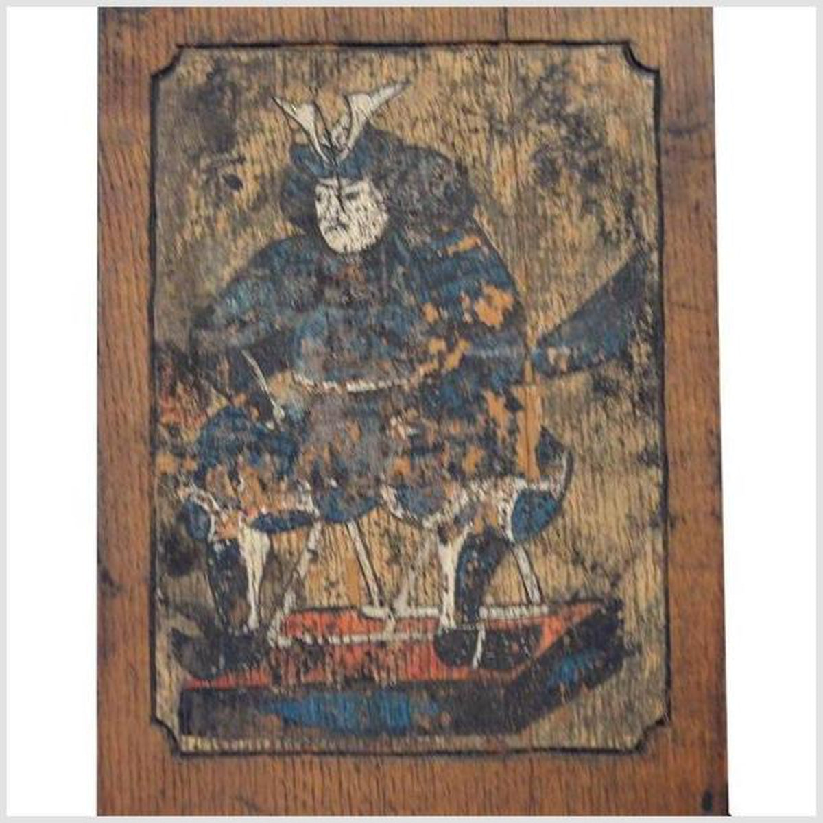 Antique Japanese Meiji Period Painted Wood Sign with a Samurai, 19th Century-2. Asian & Chinese Furniture, Art, Antiques, Vintage Home Décor for sale at FEA Home