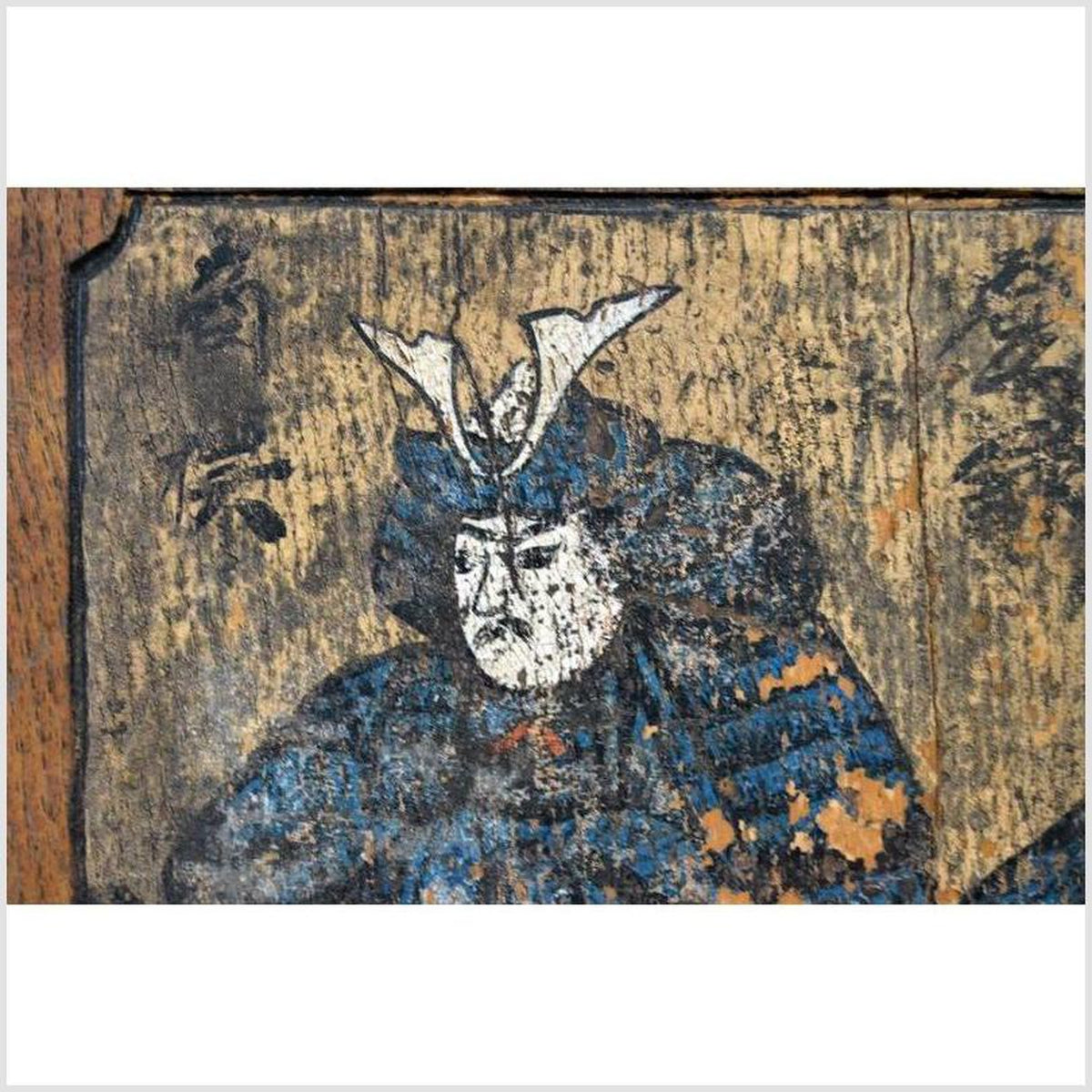 Antique Japanese Meiji Period Painted Wood Sign with a Samurai, 19th Century-3. Asian & Chinese Furniture, Art, Antiques, Vintage Home Décor for sale at FEA Home