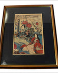 Colorful woodblock print on paper showing two women in traditional Japanese dress, Meiji Period, floral background.